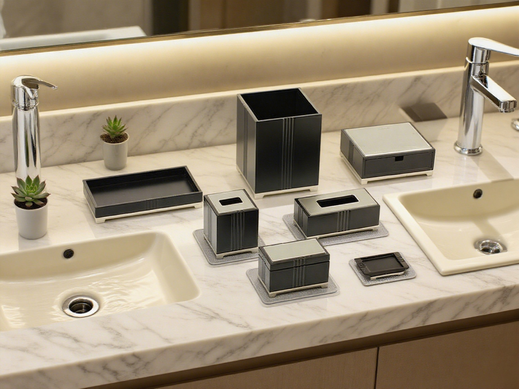 a Set of Hotel Room Wooden Supply in the Bathroom