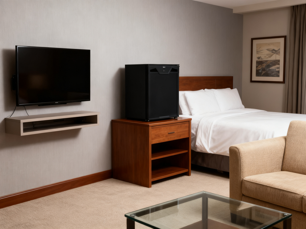 a Small Hotel Mini Bar Fridge in the Hotel Room