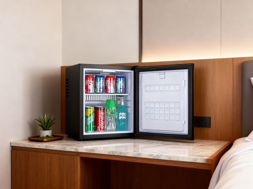 a Small Refrigerator in Guest Room