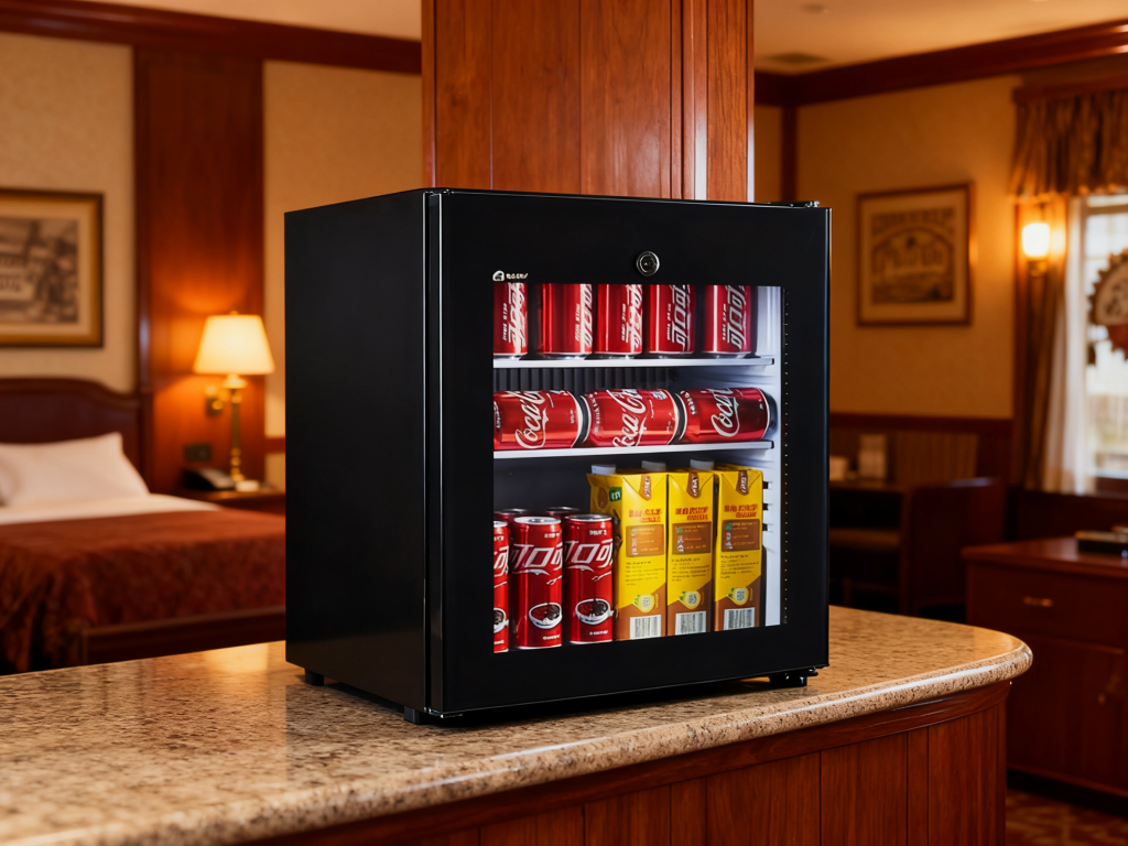 a hotel mini bar refrigerator