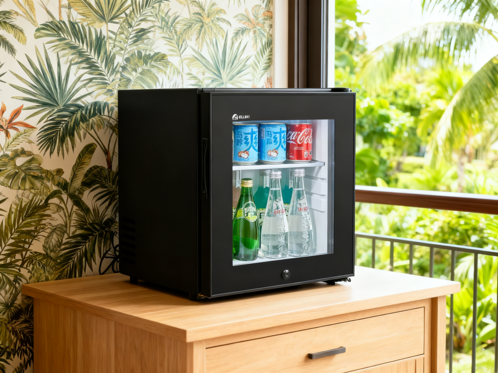 glass door fridge-resort guest room