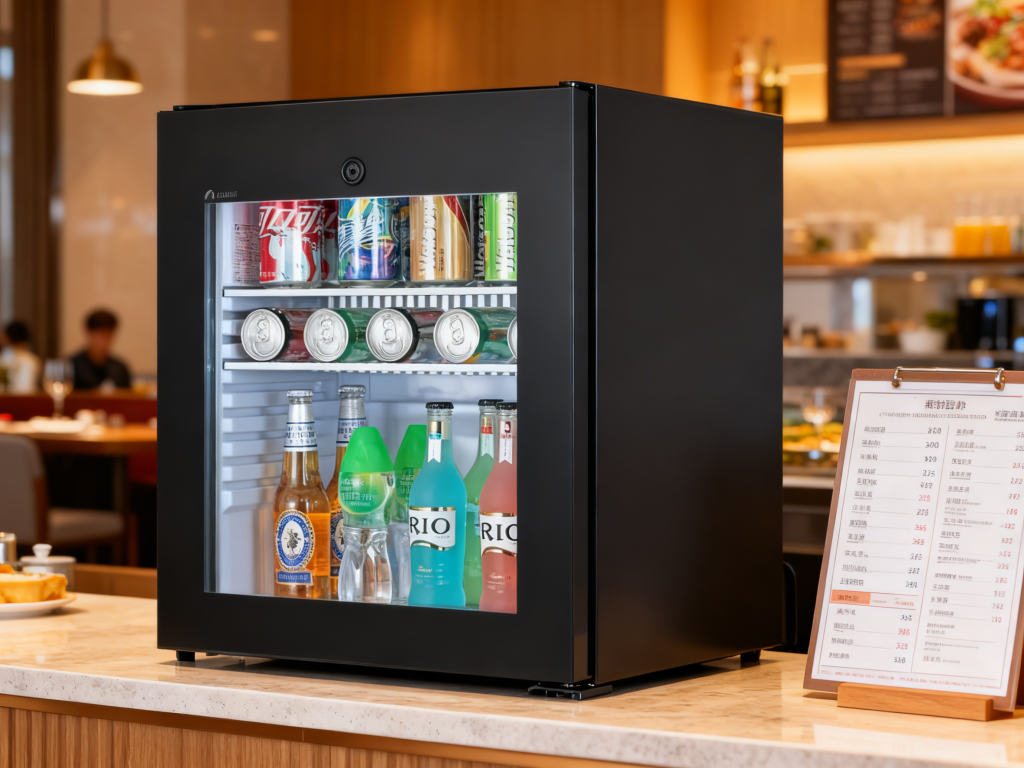 refrigerator with glass door in the hotel restaurants