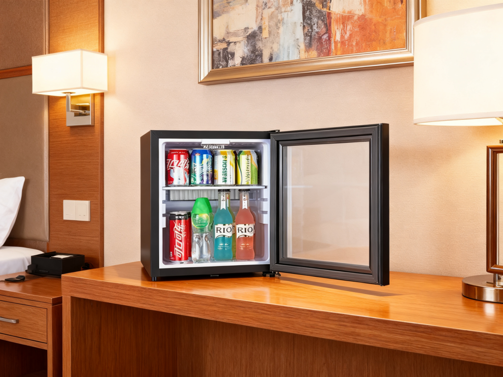 transparent refrigerator-hotel room