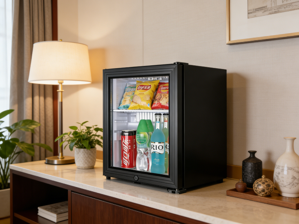 a hotel mini bar fridge