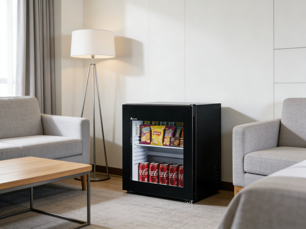 a hotel room minibar fridge