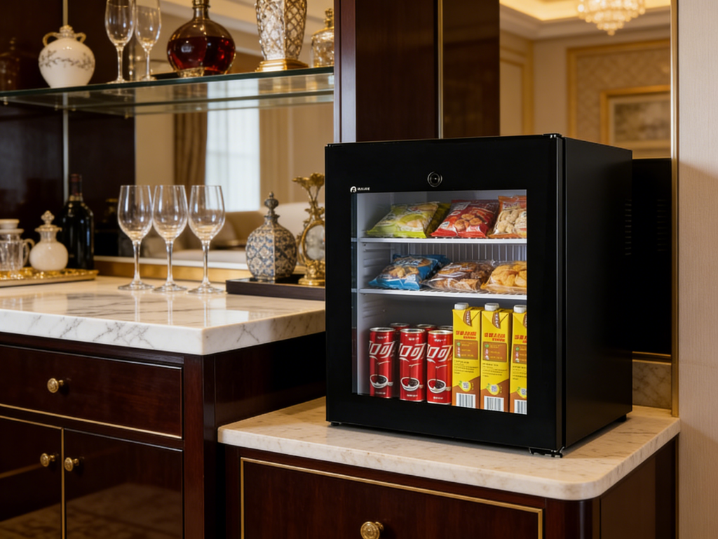 glass door minibar fridge