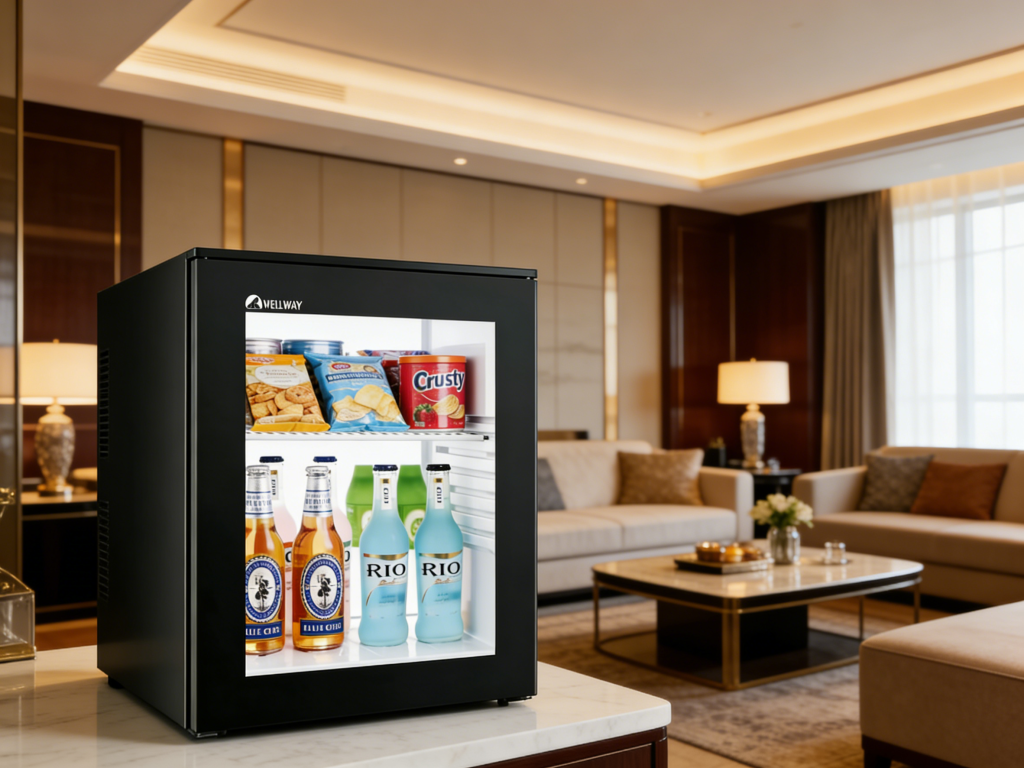 hotel mini bar refrigerator in guestroom