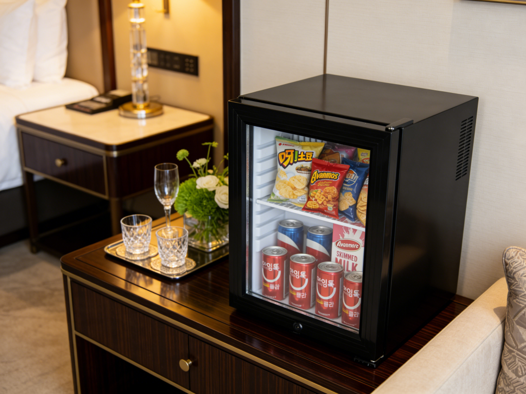 the hotel in-room fridge