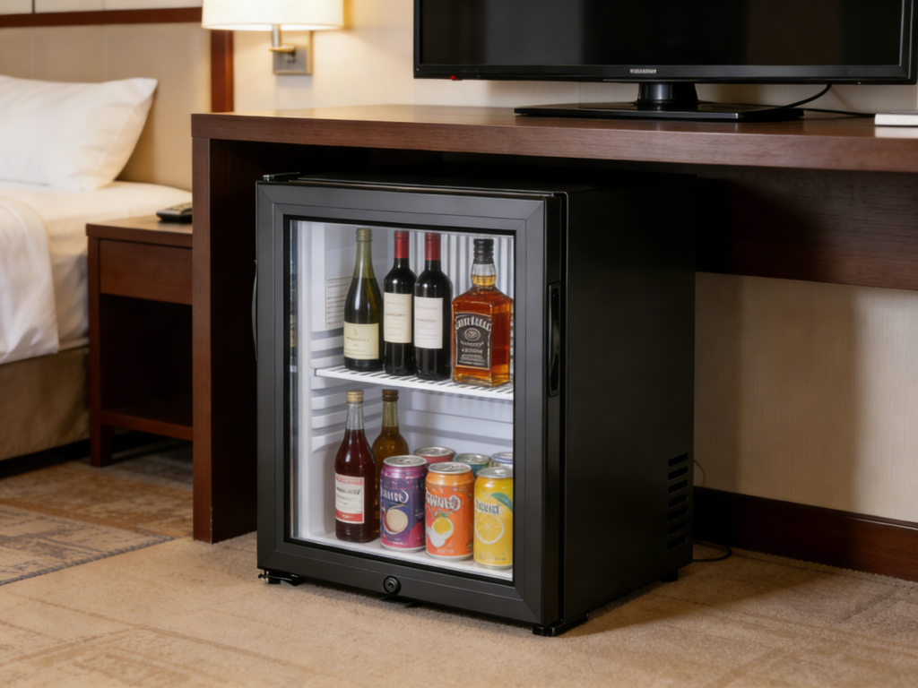 hotel room mini bar refrigerator